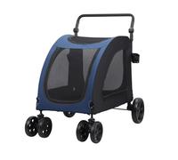 leasote Pet Stroller for Medium Large Dogs, Pet Stroller with Dual Entry, Foldable Dog Wagon, Breathable Mesh Puppy Carrier with Adjustable Handle Blue