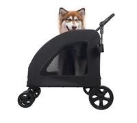 leasote Pet Stroller for Medium Large Dogs, Pet Stroller with Dual Entry, Foldable Dog Wagon, Breathable Mesh Puppy Carrier with Adjustable Handle Black