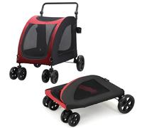 leasote Pet Stroller for Medium Large Dogs, Pet Stroller with Dual Entry, Foldable Dog Wagon, Breathable Mesh Puppy Carrier with Adjustable Handle Red