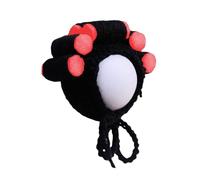 leasote Soft Pet Hat Headwear with Adjustable Straps Funny Wig Hair Rollers Elastic Knitted Lace-up Strap Anti-Slip Adorable Curly Cat Party Cosplay Headdress Red S