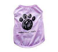 leasote Summer Pet T-Shirt for Small Medium Dog, Cartoon Paw Pattern Letter Print Dog T-Shirt, Solid Color Small Dog Pet Clothes Purple S