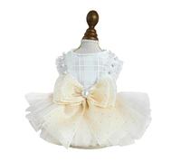 leasote Sweet Spring Dog Dress Comfortable Pet Attire Breathable Princess Wedding Multi-Layer Mesh with Bow Pearl Decor Easy Wear Sleeveless Apparel Snap XL