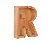 leasote Wooden Piggy Bank for Boys Girls, Wood 26 Letters Personalized Visible Transparent Coin Bank, Large Capacity Alphabet Money Box Birthday New Year Gift for Kids R