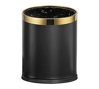 LEASYLIFE 2.6Gallon/10L，Open top Trash can，Wastebasket for Hotel，Office，Store，Metal Trash bin Without lid (Black Gold Circle)
