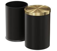 LEASYLIFE Stainless Steel Trash can,Bathroom Trash can with lid，Small Trash Can with Flipping Lid, 9 L,Garbage cans for Kitchen，Living Room. Metallic Gold (Black（Double）)