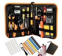 LEATBUY Crimper Set CAT5 CAT6 RJ45 Crimp Tool Kit Cat5e Crimping Tool, 50PCS Connectors, 50PCS Covers, Network LAN Cable Tester, Ethernet Wire Stripper Punch Down Cutter(Orange)