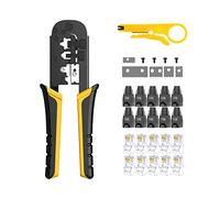 LEATBUY Crimping Tool RJ45 Crimp Tool Set for Pass Through CAT5 Crimper CAT6 with 50PCS Connectors, 50PCS Covers Network LAN Cable Wire Stripper Kit Punch Down Kit Cutter (YELLOW)