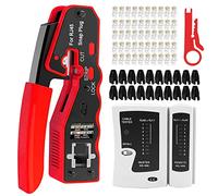 LEATBUY Network Crimp Tool Kit for RJ45/CAT5/CAT6 Professional Crimper Connector Stripper Cutter, Computer Maintenance Lan Cable Pliers Tester Crimping Set (BLACK)
