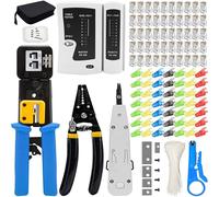LEATBUY Network Tool Kit Set, Cable Tester Repair Tools Wire Stripping Cutter, Coax RJ45 CAT5 CAT6 Crimper Plug Crimping, Punch Down Wire Data Detector Stripper (BLUE)