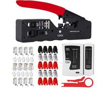 LEATBUY Network Tool Kit Set, Cable Tester Repair Tools Wire Stripping Cutter, Coax RJ45 CAT5 CAT6 Crimper Plug Crimping, Punch Down Wire Data Detector Stripper (RED)
