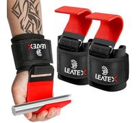 Leatex Weight Lifting Hooks Wrist Straps Hand Grip Support For Deadlifts, Pull Ups, Shrugs - Heavy Duty Power lifting straps For Men and Women (Red)