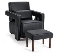 Leathaire Armchair Single Sofa & Footstool Set w/ Waist Pillow