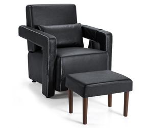 Leathaire Armchair Single Sofa & Footstool Set w/ Waist Pillow