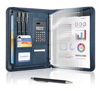 Leathario Portfolio Folder A4, Vegan Leather 4-Ring Conference Folder, Includes 10 Clear Sheet Protectors and a Pen, Multi-Pocket Travel Document Holder, Folder Organiser, Office Supplies