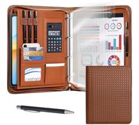 Leathario Portfolio Folder A4, Vegan Leather 4-Ring Conference Folder, Includes 10 Clear Sheet Protectors and a Pen, Multi-Pocket Travel Document Holder Organiser, Office Supplies