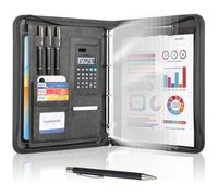 Leathario Portfolio Folder A4, Vegan Leather 4-Ring Conference Folder, Includes 10 Clear Sheet Protectors and a Pen, Multi-Pocket Travel Document Holder, Folder Organiser, Office Supplies