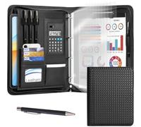 Leathario Portfolio Folder A4, Vegan Leather 4-Ring Conference Folder, Includes 10 Clear Sheet Protectors and a Pen, Multi-Pocket Travel Document Holder Organiser, Office Supplies