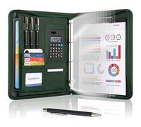 Leathario Portfolio Folder A4, Vegan Leather 4-Ring Conference Folder, Includes 10 Clear Sheet Protectors and a Pen, Multi-Pocket Travel Document Holder, Folder Organiser, Office Supplies