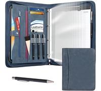 Leathario Portfolio Folder A4, Vegan Leather 4-Ring Conference Folder with Notepad, Includes 10 Clear Sheet Protectors and a Pen, A4 Leather Document Folder, Travel Document Holder, Office Suppilies