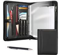 Leathario Portfolio Folder A4, Vegan Leather 4-Ring Conference Folder with Notepad, Includes 10 Clear Sheet Protectors and a Pen, A4 Leather Document Folder, Travel Document Holder, Office Suppilies