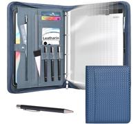 Leathario Portfolio Folder A4, Vegan Leather 4-Ring Conference Folder with Notepad, Includes 10 Clear Sheet Protectors and a Pen, A4 Leather File Folder, Travel Document Holder, Office Suppilies