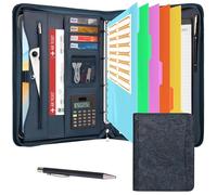 Leathario Portfolio Folder A4, Vegan Leather Conference Folder, 4-Ring Travel Document Holder with 5 5-Part File Dividers, Multi-Pocket Document Folder Organiser, Office Supplies