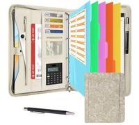 Leathario Portfolio Folder A4, Vegan Leather Conference Folder, 4-Ring Travel Document Holder with 5 5-Part File Dividers, Multi-Pocket Document Folder Organiser, Office Supplies