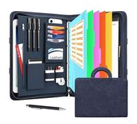 Leathario Portfolio Folder A4, Vegan Leather Conference Folder with Handle, 4-Ring Travel Document Holder with 5 5-Part File Dividers, Multi-Pocket Document Folder Organiser, Office Supplies