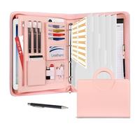 Leathario Portfolio Folder A4, Vegan Leather Conference Folder with Handle, 4-Ring Travel Document Holder with 5 5-Part File Dividers, Multi-Pocket Document Folder Organiser, Office Supplies