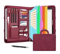 Leathario Portfolio Folder A4, Vegan Leather Conference Folder with Handle, 4-Ring Travel Document Holder with 5 5-Part File Dividers, Multi-Pocket Document Folder Organiser, Office Supplies