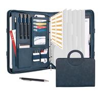 Leathario Portfolio Folder A4, Vegan Leather Conference Folder with Handle, 4-Ring Travel Document Holder with 5 5-Part File Dividers, Multi-Pocket Document Folder Organiser, Office Supplies