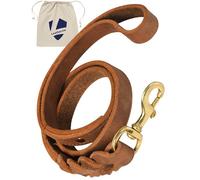 Leather 2 Foot Dog Leash Tan - Short Dog Leash for Training Large & Medium Dogs - Traffic Lead Short Lead 2ft - Full Grain Heavy Duty to Control Service K9 in City (Correa Corta para Perros)