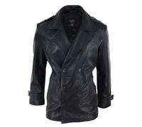 Leather 3/4 Double Breasted Coat TruClothing Black XXL