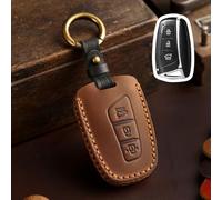 Leather 3-Button Remote Car Key Cover Case for Hyundai Santa Fe, Tucson, Sonata, Elantra, for GENESIS, Equus (2013-2017 Models)