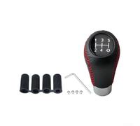 Leather 5 Speed Gear Shift Knob for Manual Transmission Cars with Aluminum Alloy Base Ergonomic Design Red Blue Black Lines (Red Line)