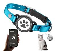 Leather Airtag Cat Collar - Waterproof Cat Collar AirTag Holder with Metal Buckle | Comfortable, Glossy Cats Tracker Collars with Bell for Girl Boy Cats, Kittens, and Puppies (Blue)