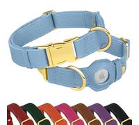 Leather Airtag Dog Collar - Soft Tracking Dog Collar with Apple AirTag Holder and Metal Buckle - Safety GPS Pet Collars for Small Medium Large Dogs Puppy Pink Red (Cornflower, M, 14"-18" Neck Fit)