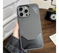 Leather Aluminum Alloy Magnetic Heat Dissipation Window Mobile Phone Case For iPhone 16 15 14 13 12 11 Pro Max 16 15 14 Plus Wireless Charging Anti-fall Protective Case,Elephant Gray,For iPhone 16 Pr