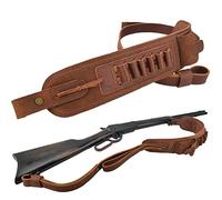 Leather Ammo Holder Rifle Sling with Handle Loop, Gun Cartridge Strap for 45-70 .30-30 .30-06 .357 .38 .35 (Brown Without Swivels, .357 .30-30 .38 .35)