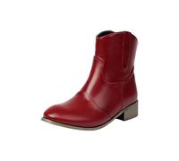 Leather Ankle Boots for Women UK Round Head Chunky Heel