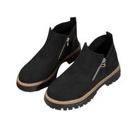 Leather Ankle Boots for Women UK Round Head Chunky Heel Black