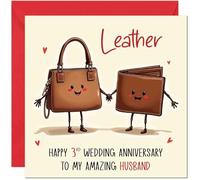 Leather Anniversary Card for Husband - 3rd Wedding Anniversary Cards for Husband from Wife Cute Anniversaries Greeting Cards