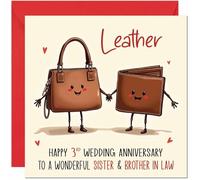Leather Anniversary Card for Sister & Brother in Law - 3rd Wedding Anniversary Cards for Brother in Law & Sister Cute Anniversaries Greeting Cards