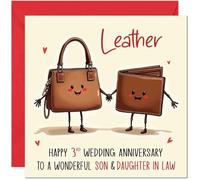 Leather Anniversary Card for Son & Daughter in Law - 3rd Wedding Anniversary Cards for Daughter in Law & Son Cute Anniversaries Greeting Cards