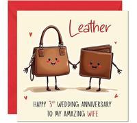 Leather Anniversary Card for Wife - 3rd Wedding Anniversary Cards for Wife from Husband Cute Anniversaries Greeting Cards
