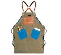 Leather apron Tablier de travail en toile cirée très résistante, tablier à outils multi-poches(Green)