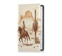 Leather Auto Registration Insurance & ID Card Holder Men Women Essential Car Wallet Case for Driver License, Cards & Essential Documents A Vintage Western Drawing Of Two Cowboys Riding Horses