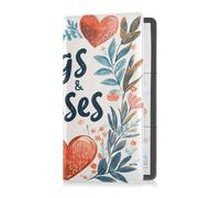 Leather Auto Registration Insurance & ID Card Holder Men Women Wallet Accessories Case for Documents, Cards, License Valentines Day Floral Leaves Eucalyptus Hearts Hugs & Kisses, Valentines Day Floral