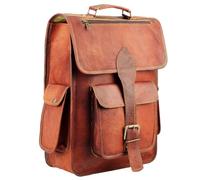 Leather Backpack for Men 16 Inch Vintage Brown Full Grain Multi Pockets Business Travel Daypack Shoulder Rucksack Knapsack (Tan)