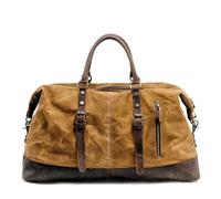 Leather Backpack Mens Men Travel Bags Hand Luggage Canvas Leather Travel Duffel Bags Large Capacity Weekend Overnight(Khaki)